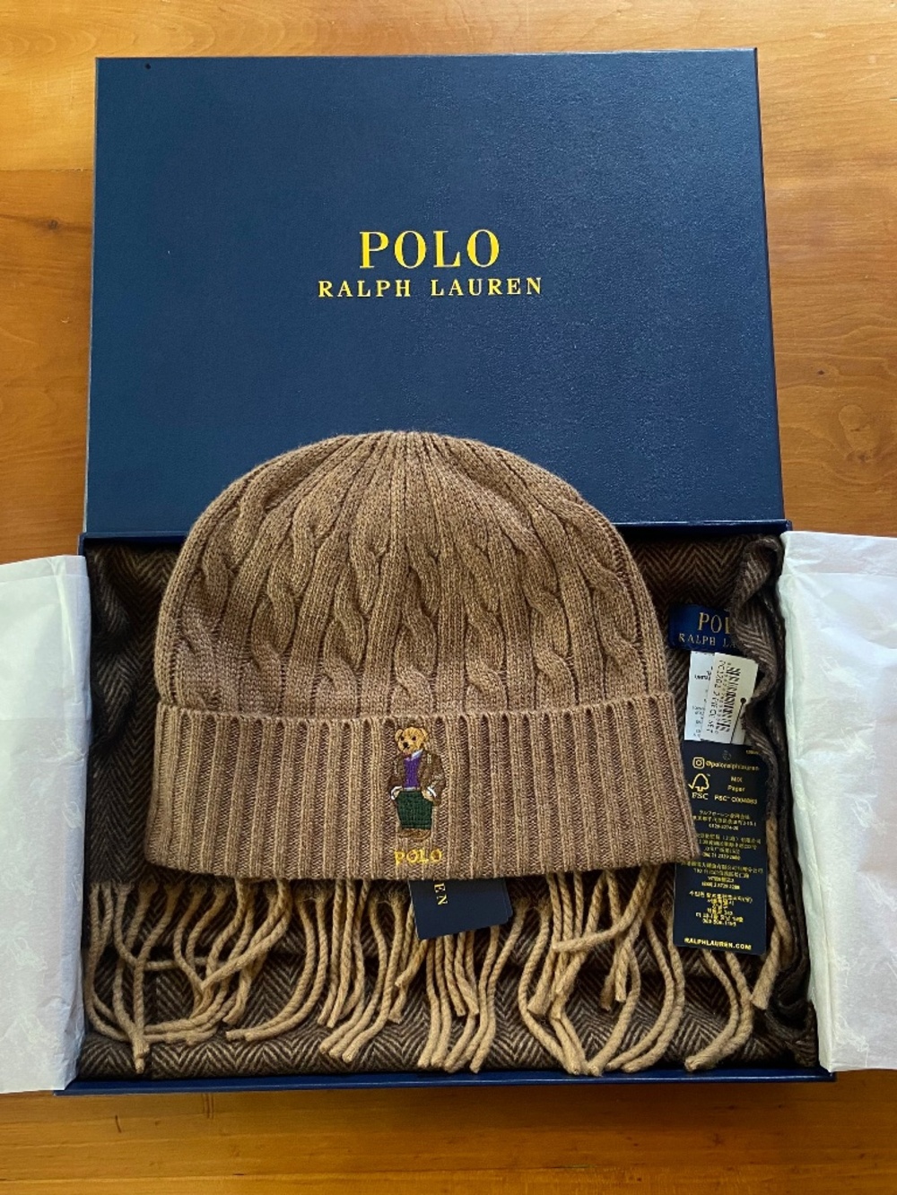 Ralph Lauren Polo Bear beanie and scarf set